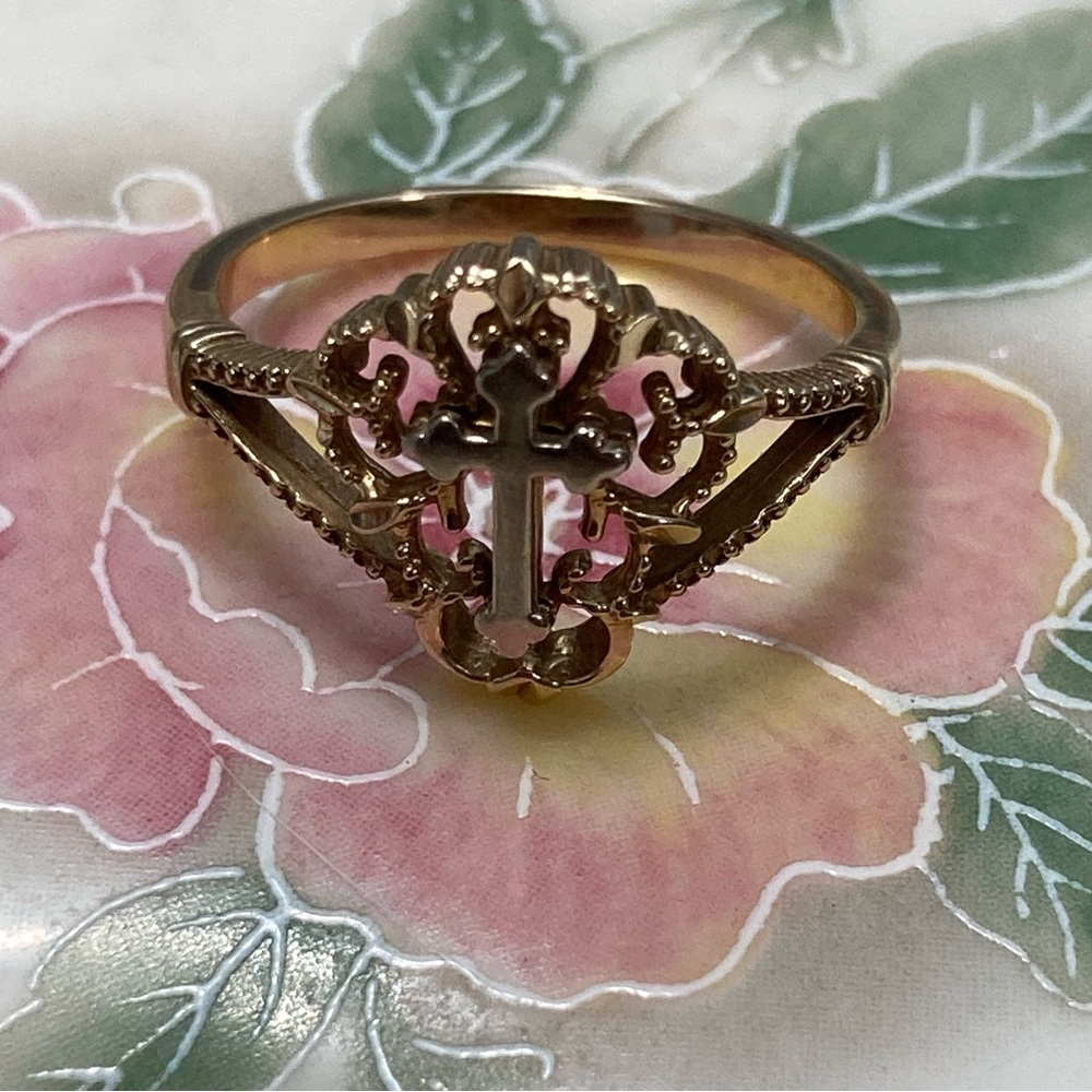 Solid Gold Cross Ring - image 2